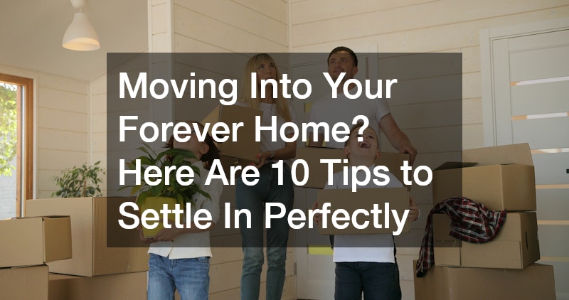 parents and two kids carrying moving boxes at the entryway of a home